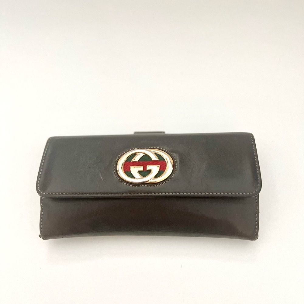 Authentic Gucci Interlocking Gg Brown Leather Lon… - image 3